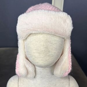 Daisy Baby Girls Toddler Crocheted Pink Aviator Hat Soft Fur 2-8 years NWT